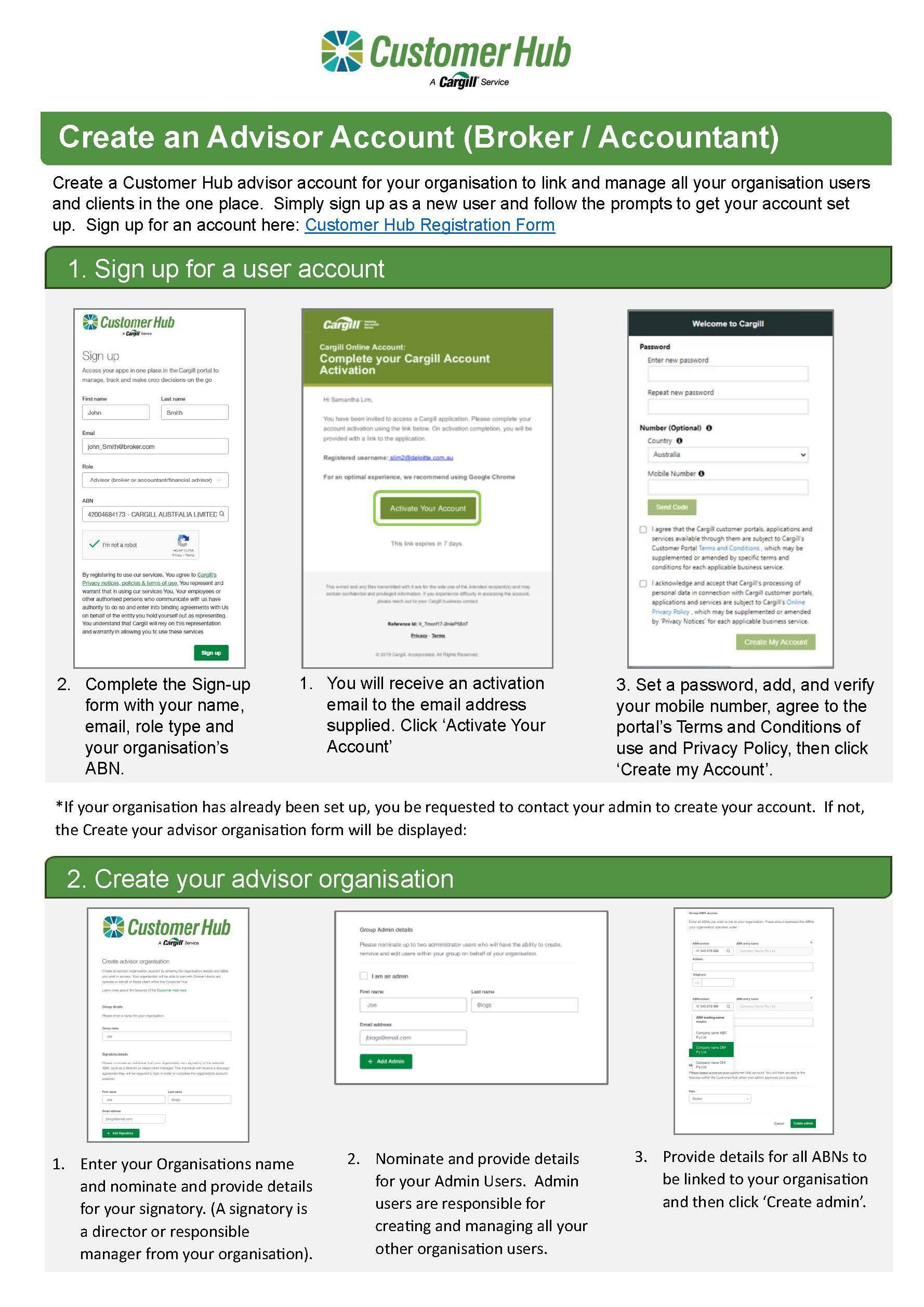 Customer hub create account factsheet Advisor