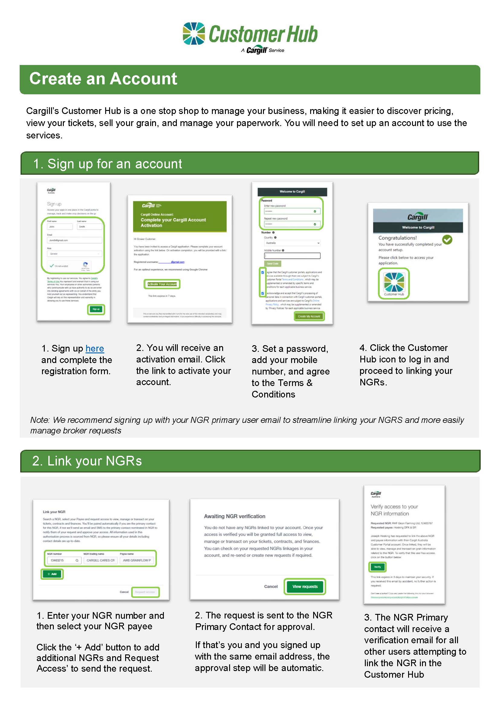 Customer hub create account factsheet Grower